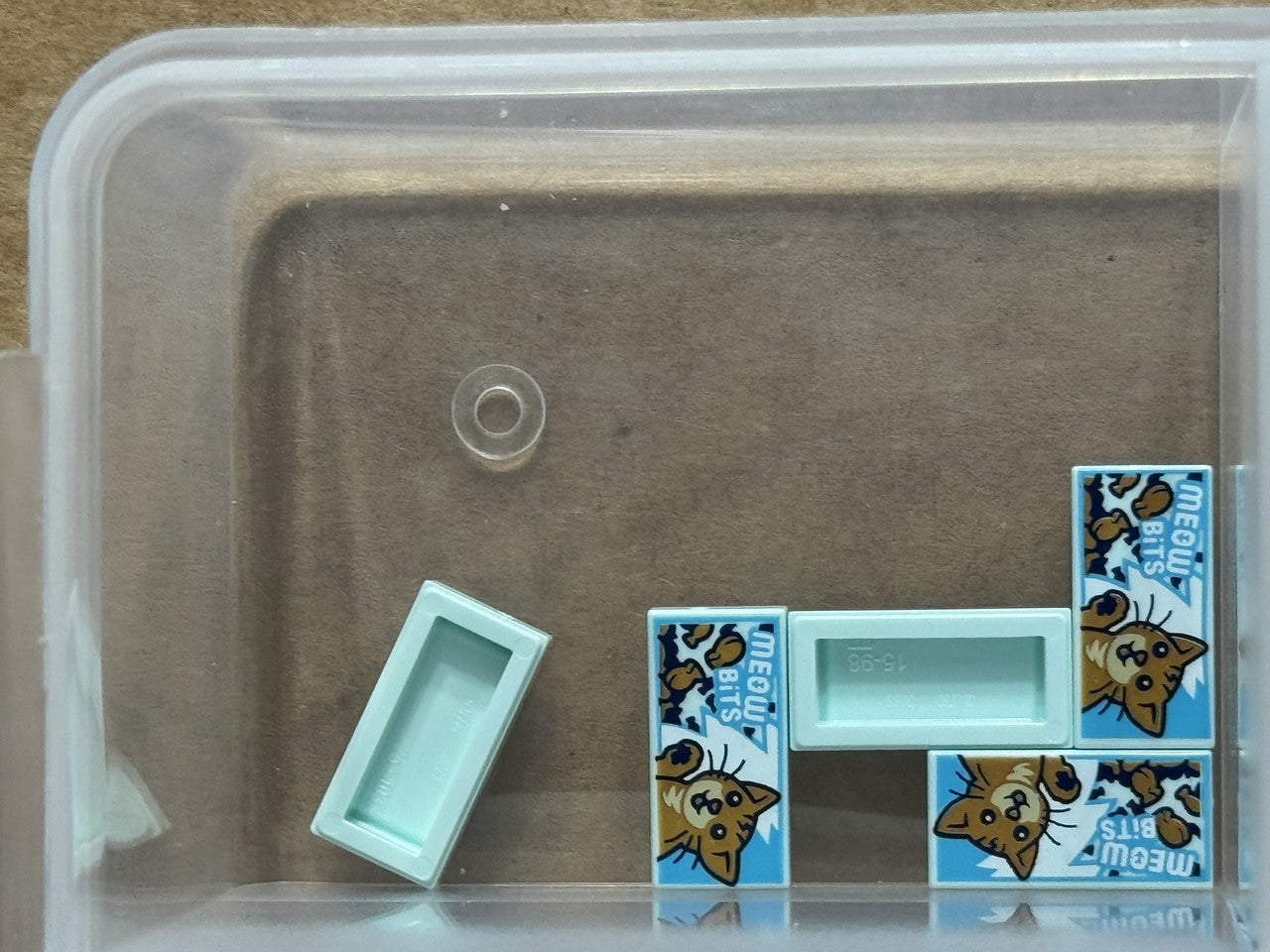 LEGO Parts - Light Aqua Tile 1 x 2 with 'MEOW BiTS' - No 3069pb1341 - QTY 5