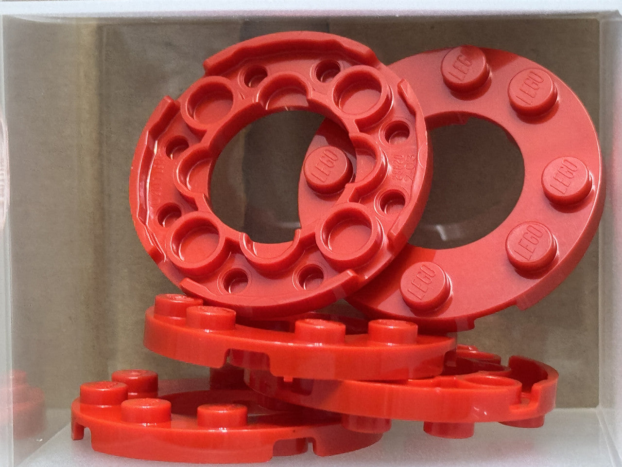 LEGO Parts - Red Plate, Round 4 x 4 2 x 2 Round Open Center - No 11833 - QTY 5