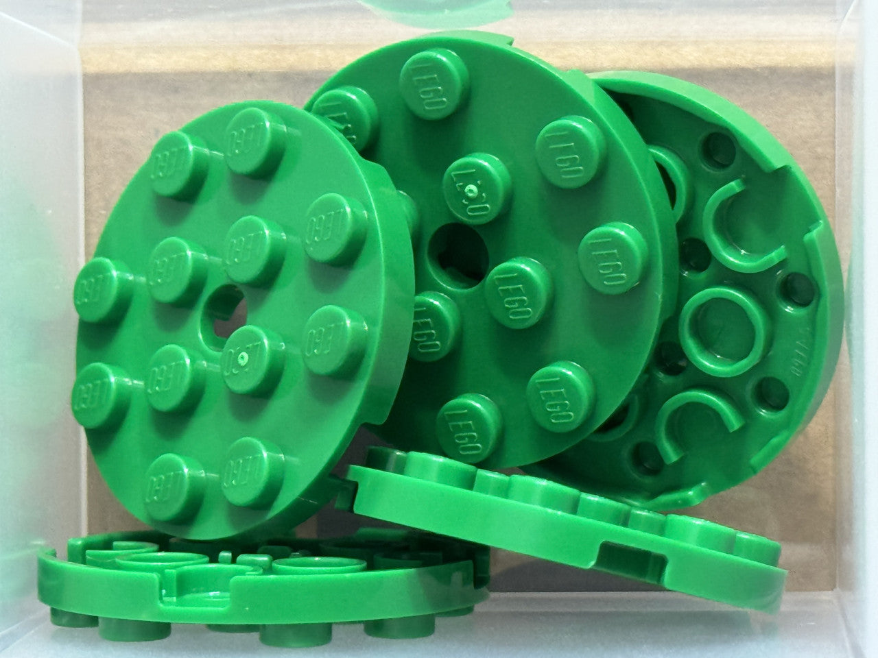 LEGO Parts - Green Plate, Round 4 x 4 with Hole - No 60474 - QTY 5