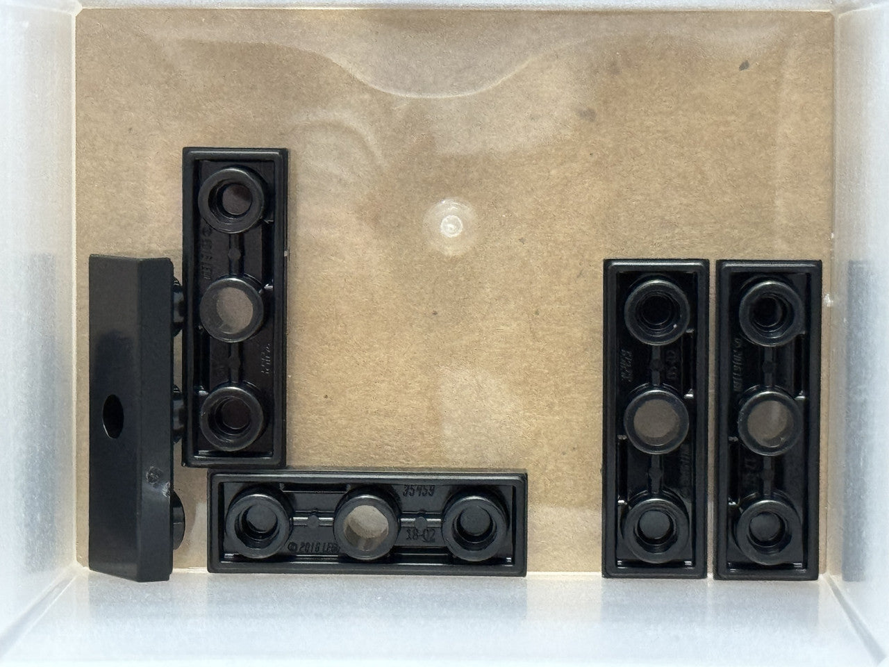 LEGO Parts - Black Tile, Modified 1 x 3 Inverted with Hole - No 35459 - QTY 5