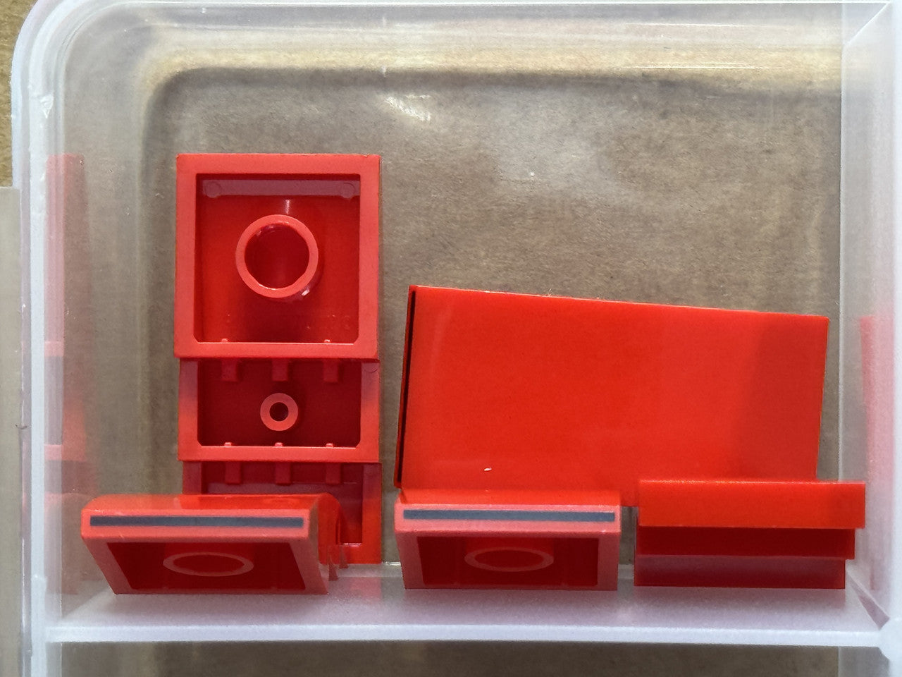 LEGO Parts - Red Slope, Curved 4 x 2 Black Line Pattern - No 93606pb230 - QTY 5