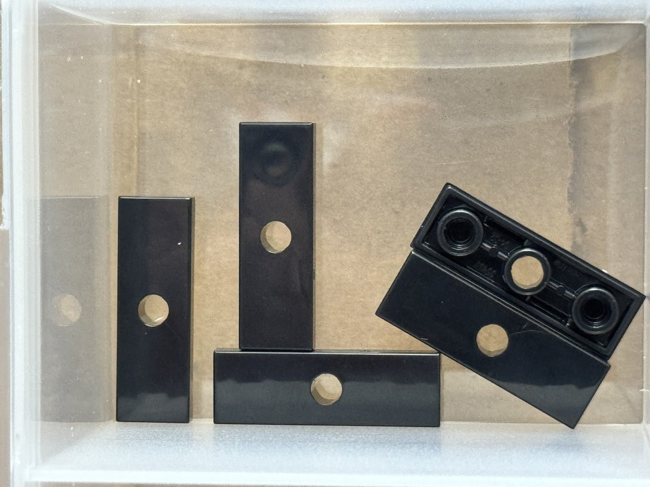 LEGO Parts - Black Tile, Modified 1 x 3 Inverted with Hole - No 35459 - QTY 5