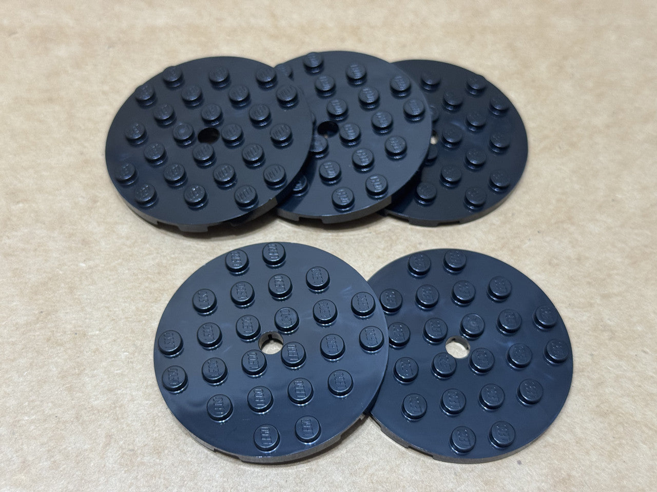 LEGO Parts - Black Plate, Round 6 x 6 with Hole - No 11213 - QTY 5