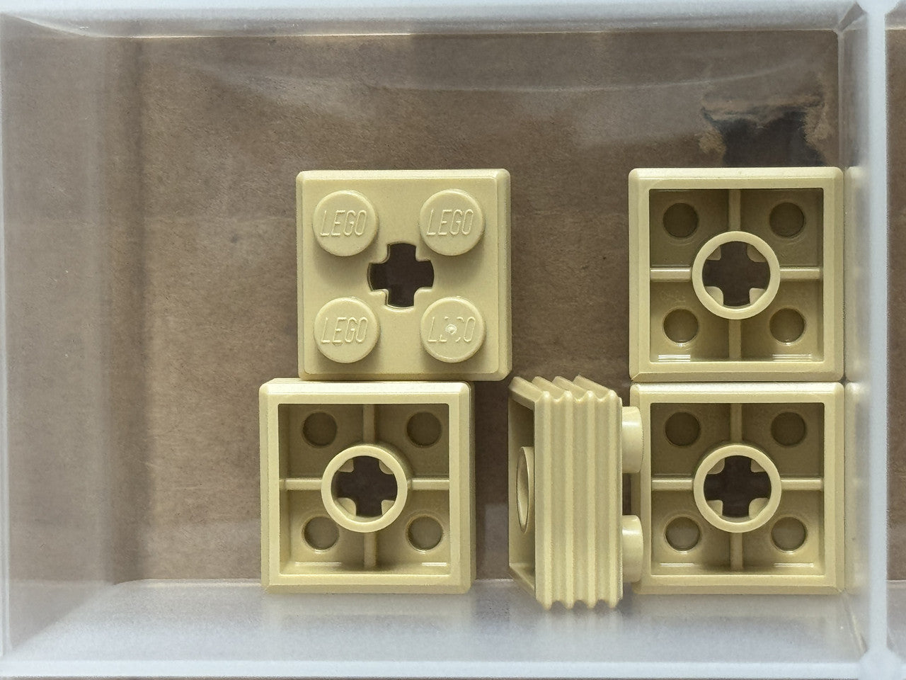LEGO Parts - Tan Brick 2 x 2 x 2/3 Ribbed with Axle Hole - No 71752 - QTY 5