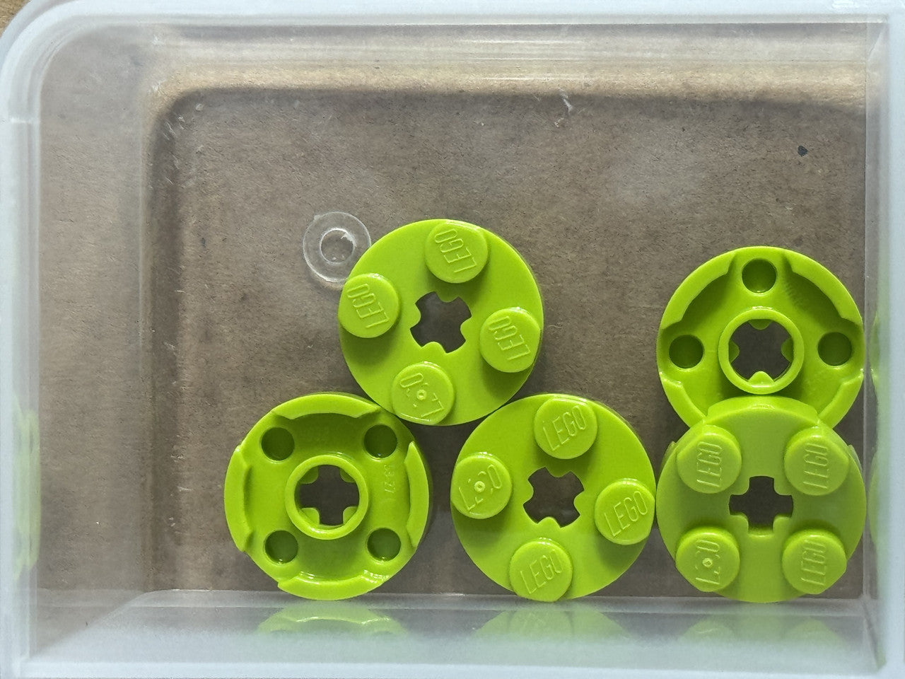 LEGO Parts - Lime Plate, Round 2 x 2 with Axle Hole - No 4032 - QTY 5