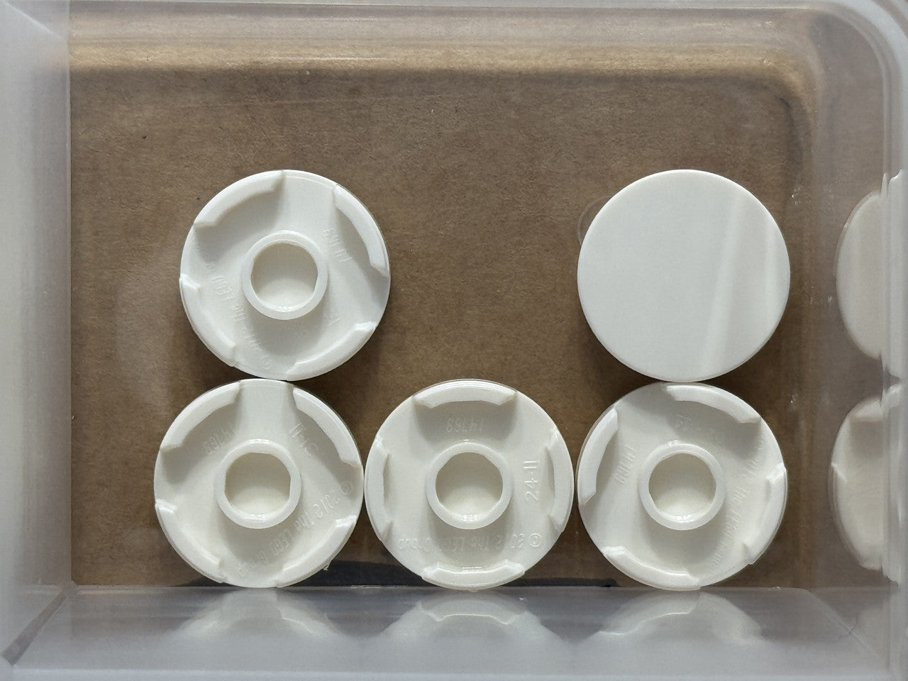LEGO Parts - White Tile, Round 2 x 2 with Bottom Stud Holder - No 14769 - QTY 5