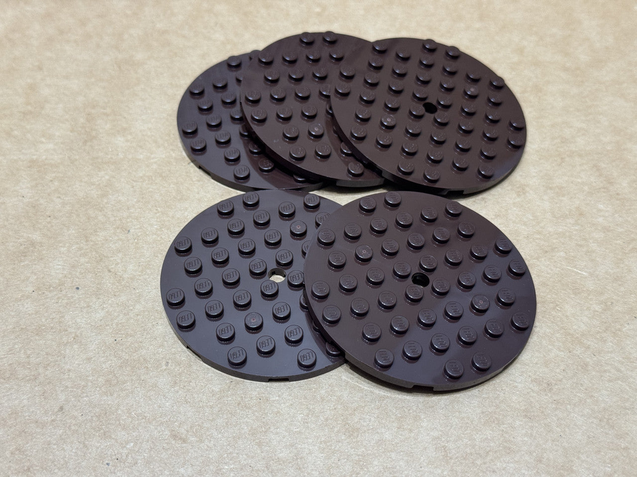 LEGO Parts - Dark Brown Plate, Round 8 x 8 with Hole - No 74611 - QTY 5