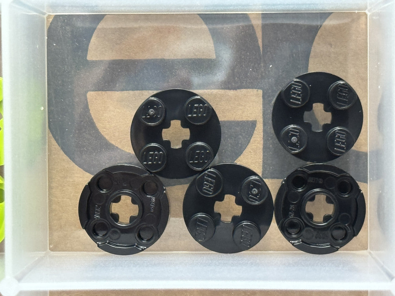 LEGO Parts - Black Plate, Round 2 x 2 with Axle Hole - No 4032 - QTY 5