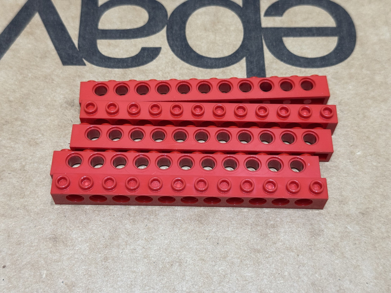 LEGO Parts - Red Technic, Brick 1 x 12 with Holes - No 3895 - QTY 5