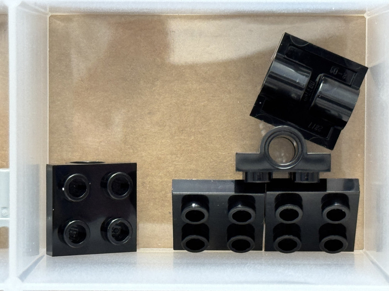 LEGO Parts - Black Plate, Modified 2 x 2 with Pin Holes - No 2817 - QTY 5