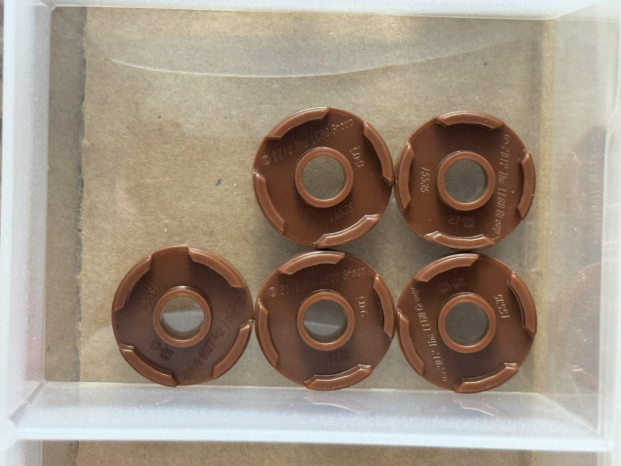 LEGO Parts - Reddish Brown Tile, Round 2 x 2 with Hole - No 15535 - QTY 5