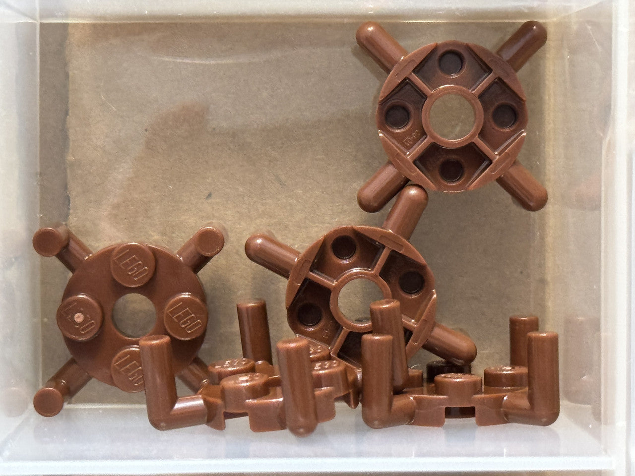 LEGO Parts - Reddish Brown Plate, Round 2 x 2 4 Bar Arms Up - No 98284 - QTY 5