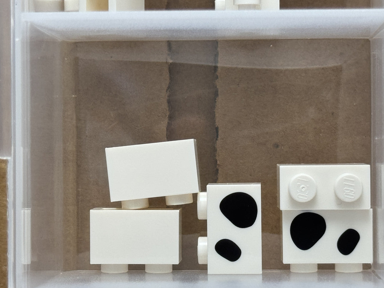 LEGO Parts - White Brick 1 x 2 with 2 Black Spots Pattern - No 3004pb240 - QTY 5