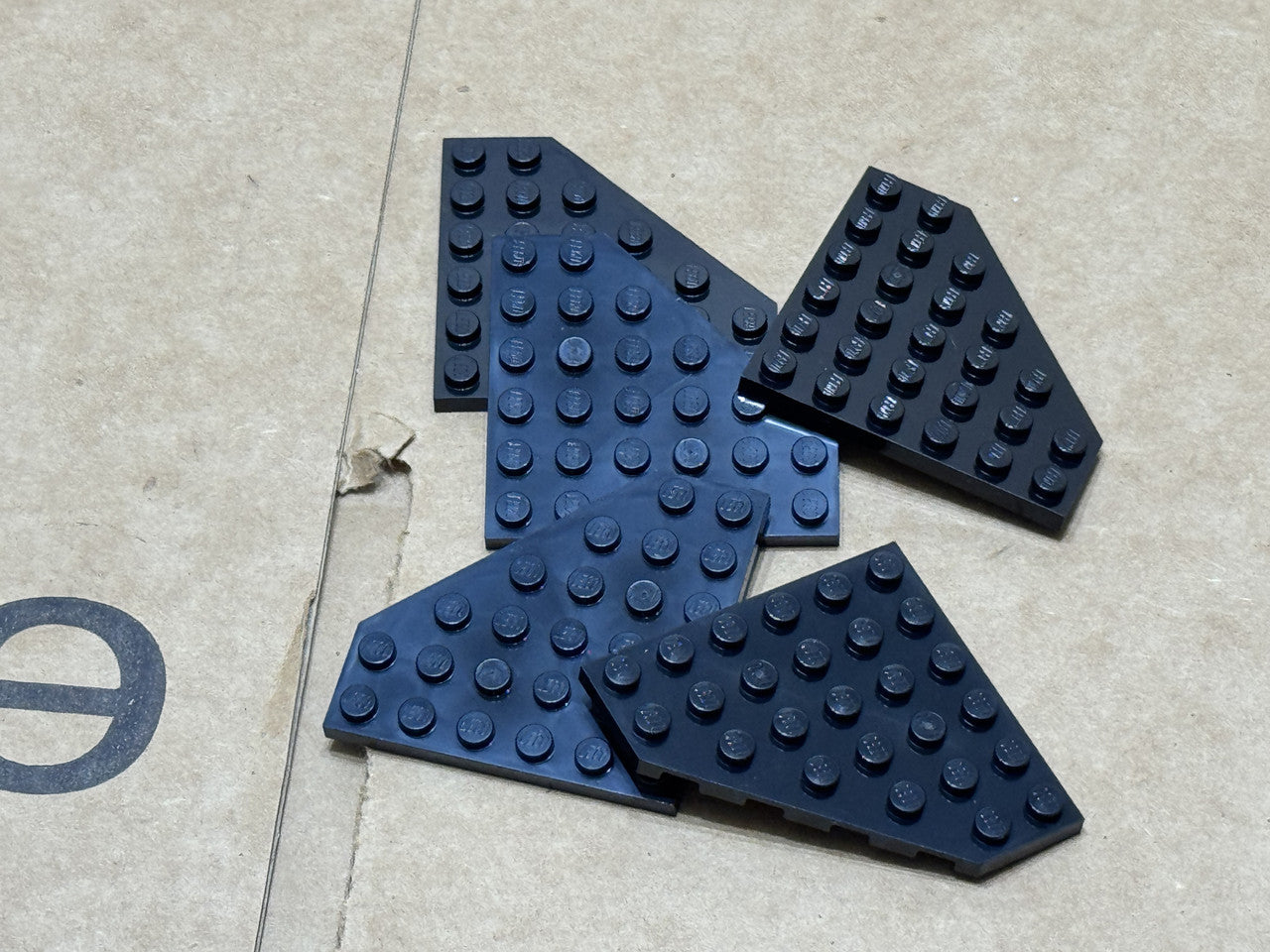 LEGO Parts - Black Wedge, Plate 6 x 6 Cut Corner - No 6106 - QTY 5