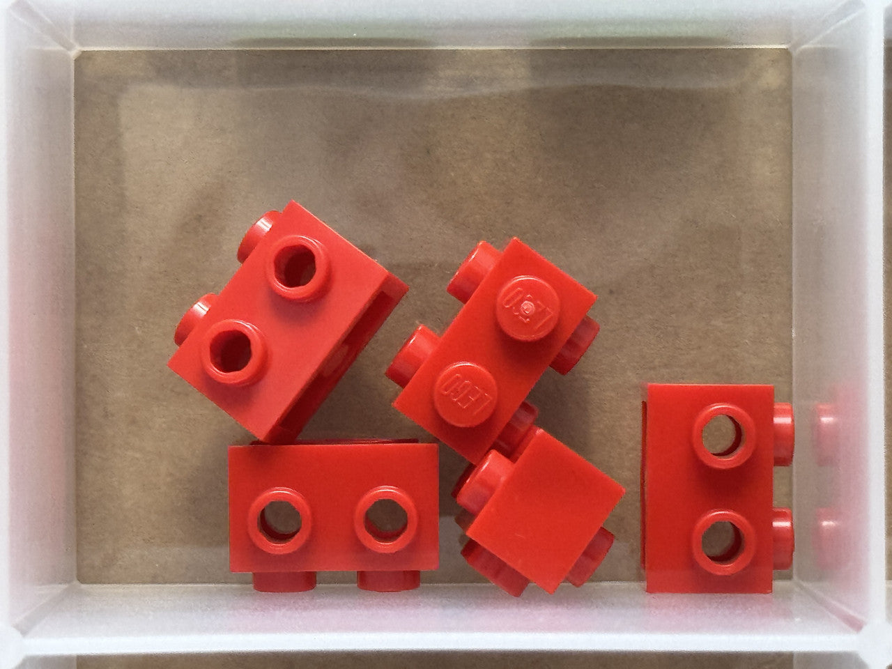 LEGO Parts - Red Brick, Modified 1 x 2 with Studs on 2 Sides - No 52107 - QTY 5