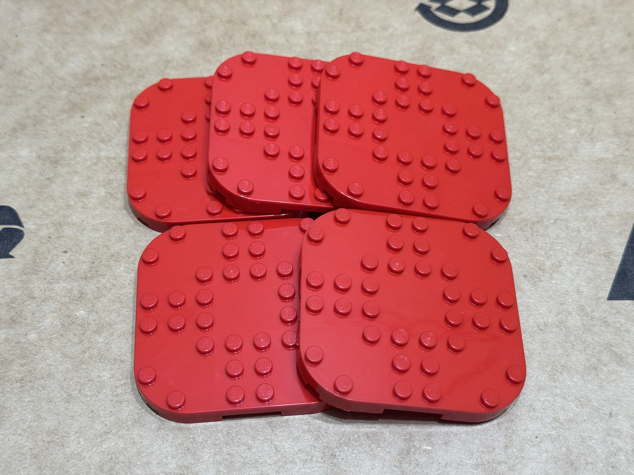 LEGO Parts - Red Plate 8 x 8 with Rounded Corners and 4 Feet - No 66790 - QTY 5