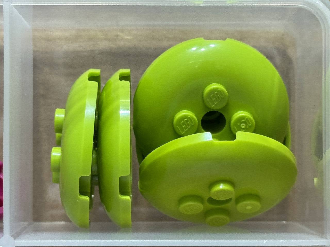 LEGO Parts - Lime Brick, Round 4 x 4 x 2/3 Dome Top with Hole - No 65138 - QTY 5