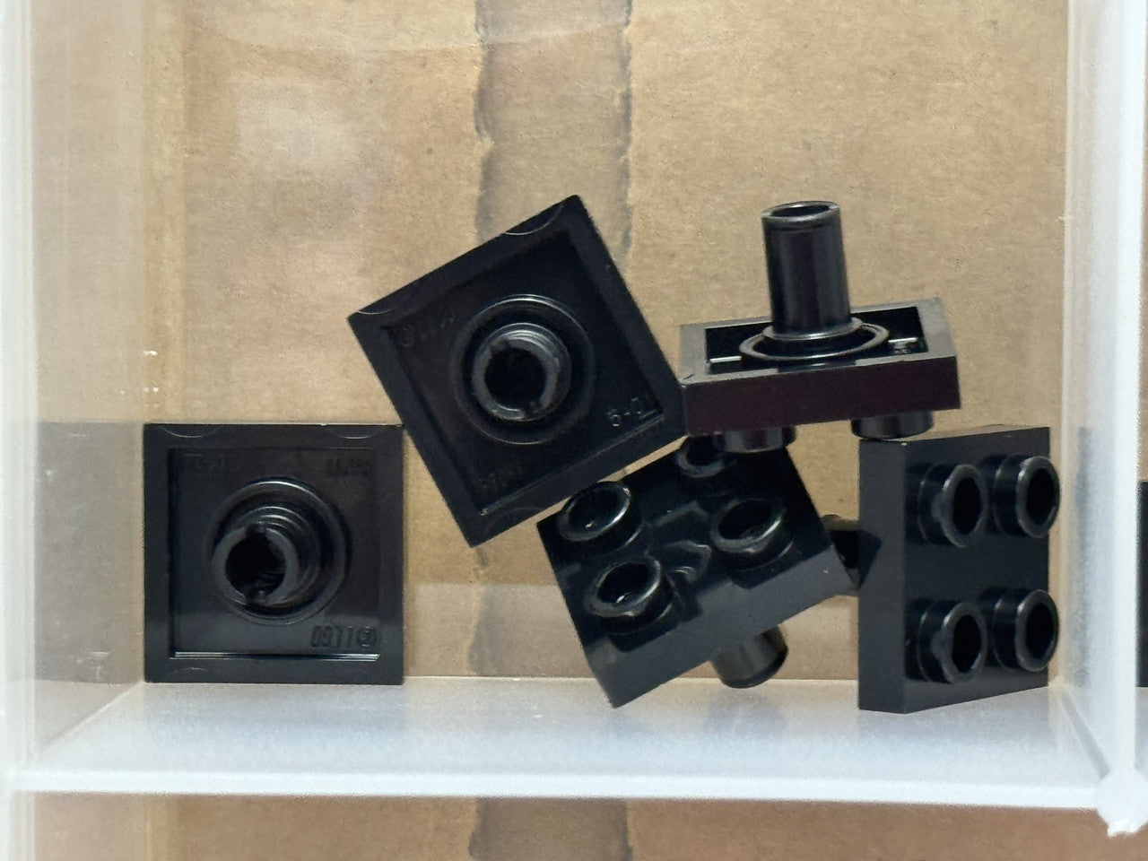 LEGO Parts - Black Plate, Modified 2 x 2 with Pin on Bottom - No 2476 - QTY 5