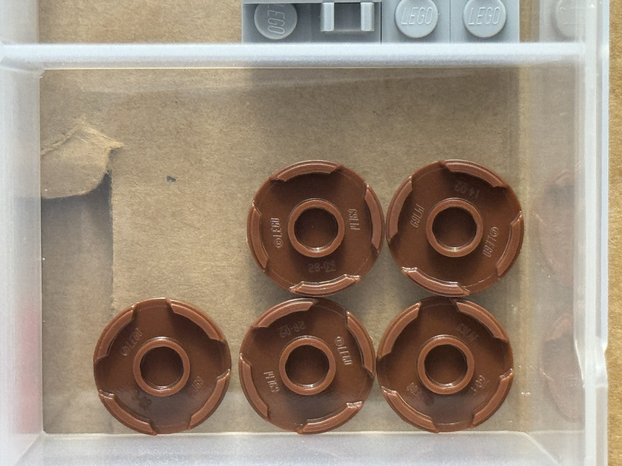 LEGO Parts - Reddish Brown Tile, Round 2 x 2 Tree Stump - No 14769pb196 - QTY 5