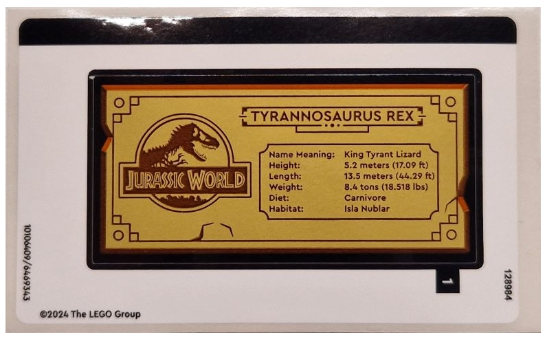 LEGO Stickers - Sheet for Set 76964 - No 76964stk01 - QTY 1