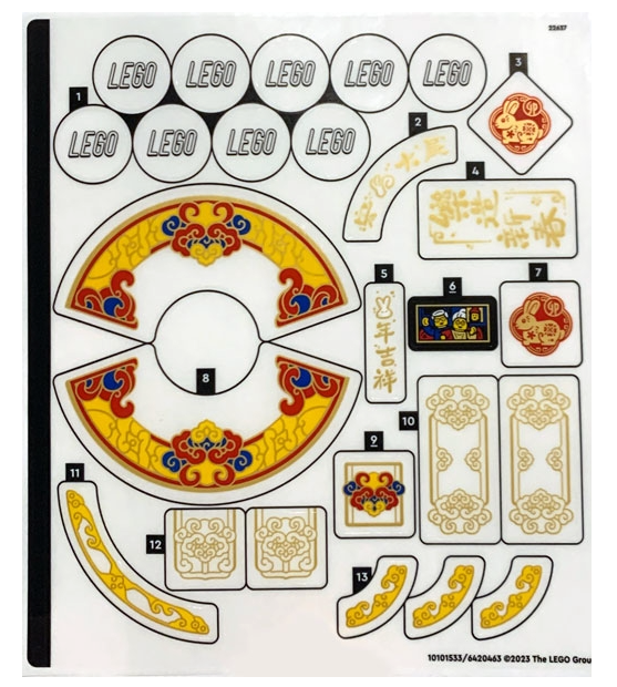 LEGO Stickers - Sheet for Set 80111 - No 80111stk01 - QTY 1