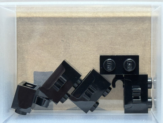 LEGO Parts - Black Brick 1 x 2 with Open O Clip Thick - No 30237b - QTY 5
