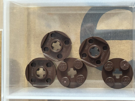 LEGO Parts - Dark Brown Plate, Round 2 x 2 with Axle Hole - No 4032 - QTY 5