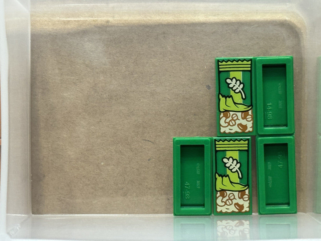 LEGO Parts - Green Tile 1 x 2 with Tan Granola Bar - No 3069pb1264 - QTY 5