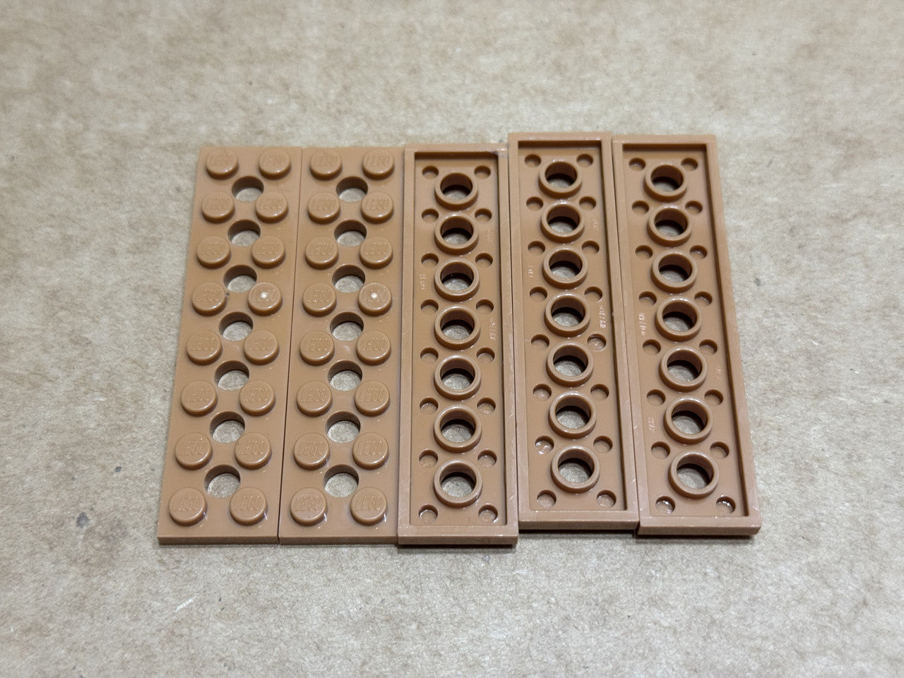 LEGO Parts - Medium Nougat Technic, Plate 2 x 8 with 7 Holes - No 3738 - QTY 5