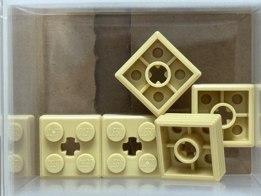 LEGO Parts - Tan Brick 2 x 2 x 2/3 Ribbed with Axle Hole - No 71752 - QTY 5