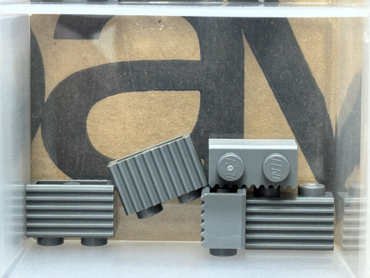 LEGO Parts - Dark Bluish Gray Brick 1 x 2 Grille / Fluted - No 2877 - QTY 5