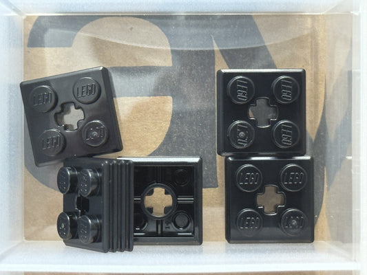 LEGO Parts - Black Brick 2 x 2 x 2/3 Ribbed with Axle Hole - No 71752 - QTY 5