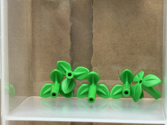 LEGO Parts - Bright Green Plant Stem Bar, 3 Leaves Pin Hole - No 37695 - QTY 5