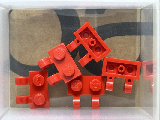 LEGO Parts - Red Plate 1 x 2 with 2 Open O Clips - No 60470b - QTY 5