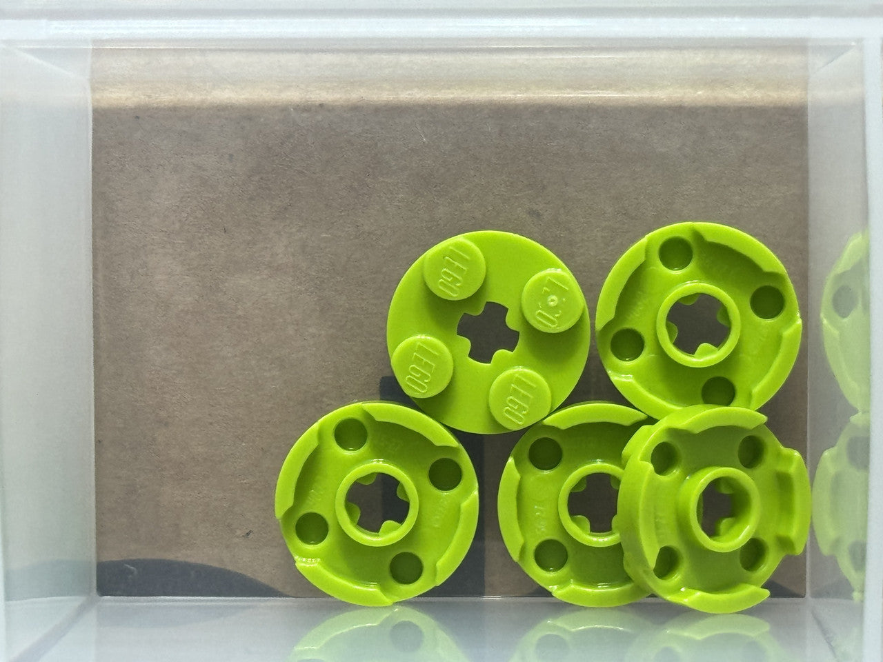 LEGO Parts - Lime Plate, Round 2 x 2 with Axle Hole - No 4032 - QTY 5