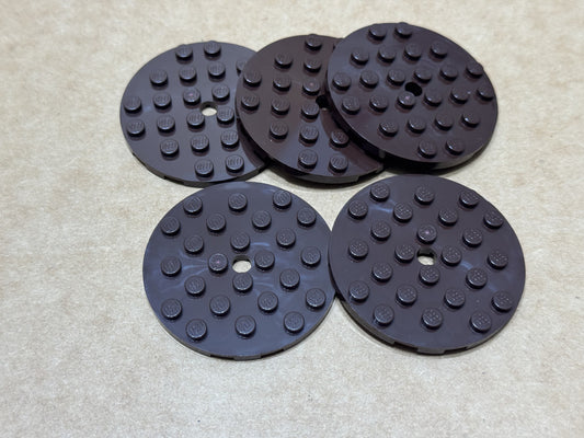 LEGO Parts - Dark Brown Plate, Round 6 x 6 with Hole - No 11213 - QTY 5