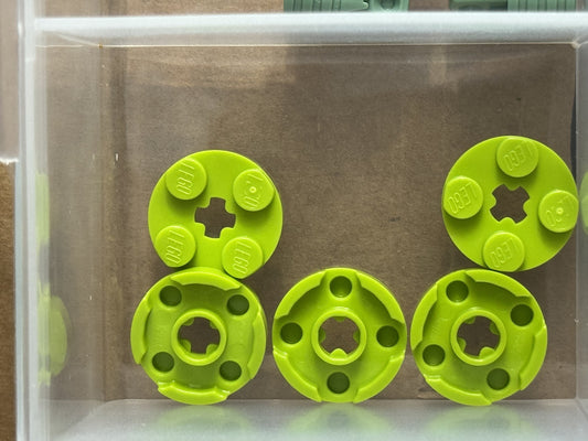 LEGO Parts - Lime Plate, Round 2 x 2 with Axle Hole - No 4032 - QTY 5