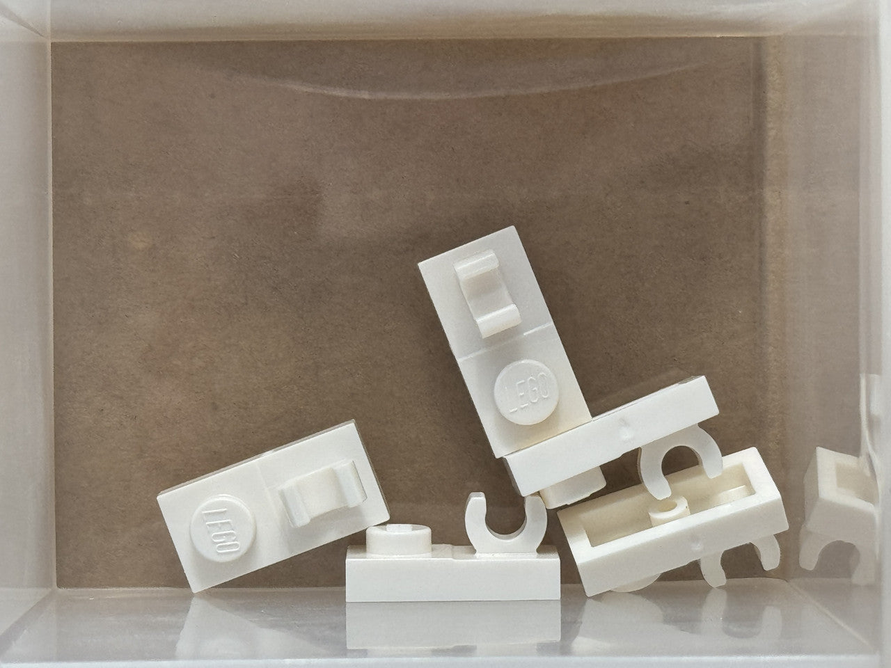 LEGO Parts - White Plate, Modified 1 x 2 Open O Clip on Top - No 44861 - QTY 5