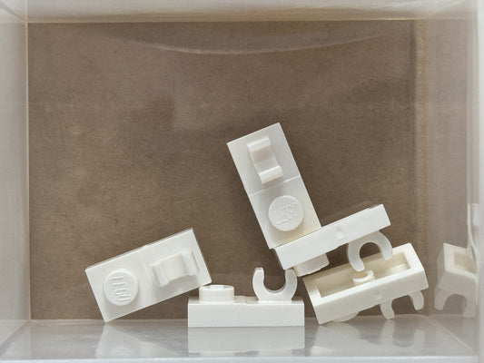 LEGO Parts - White Plate, Modified 1 x 2 Open O Clip on Top - No 44861 - QTY 5
