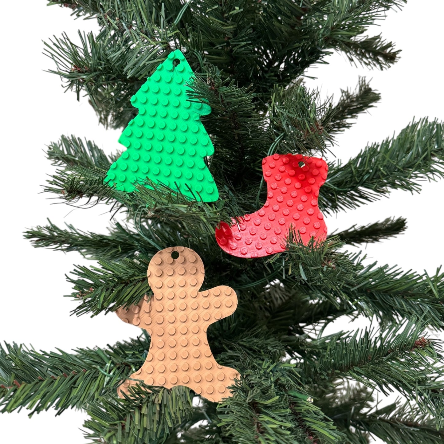 Brick Baseplate Holiday Ornaments - Gingerbread, Stocking, Tree - Set of 3