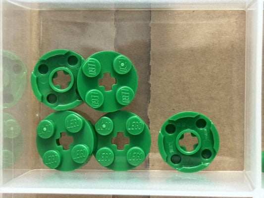 LEGO Parts - Green Plate, Round 2 x 2 with Axle Hole - No 4032 - QTY 5