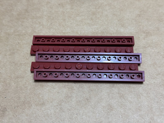 LEGO Parts - Dark Red Plate 1 x 10 - No 4477 - QTY 5