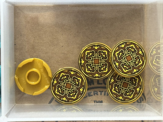 LEGO Parts - Pearl Gold Tile, Round 2 x 2 (Coin) - No 14769pb726 - QTY 5