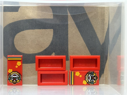 LEGO Parts - Red Tile 1 x 2 Gold Lion - No 3069pb1064 - QTY 5