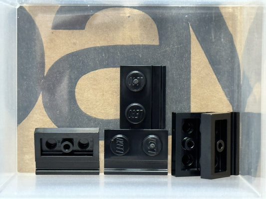 LEGO Parts - Black Plate, Modified 1 x 2 with Door Rail - No 32028 - QTY 5