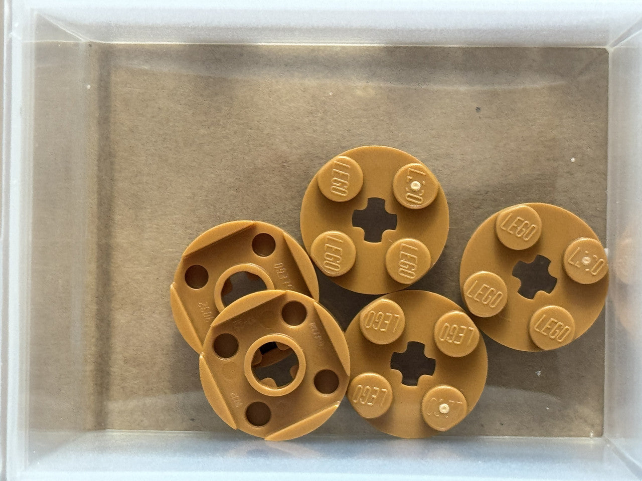 LEGO Parts - Medium Nougat Plate, Round 2 x 2 with Axle Hole - No 4032 - QTY 5