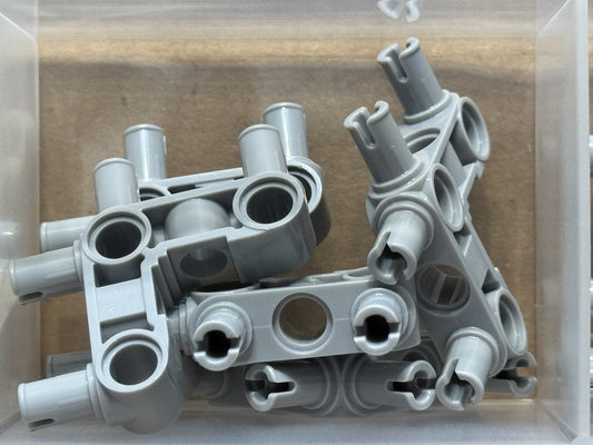 LEGO Parts - Light Bluish Gray Technic, Pin 3 x 3 Bent 4 Pins - No 55615 - QTY 5