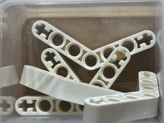 LEGO Parts - White Technic, Liftarm Bent Thick 1 x 7 (4 - 4) - No 32348 - QTY 5
