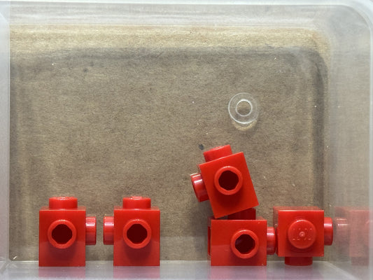LEGO Parts - Red Brick 1 x 1 with Studs on 2 Sides, Adjacent - No 26604 - QTY 5