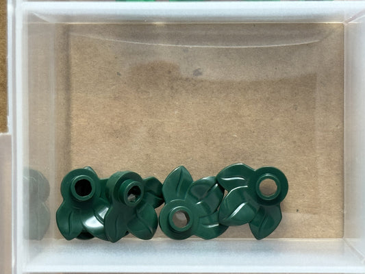 LEGO Parts - Dark Green Plant Plate, Round 1 x 1 3 Leaves - No 32607 - QTY 5